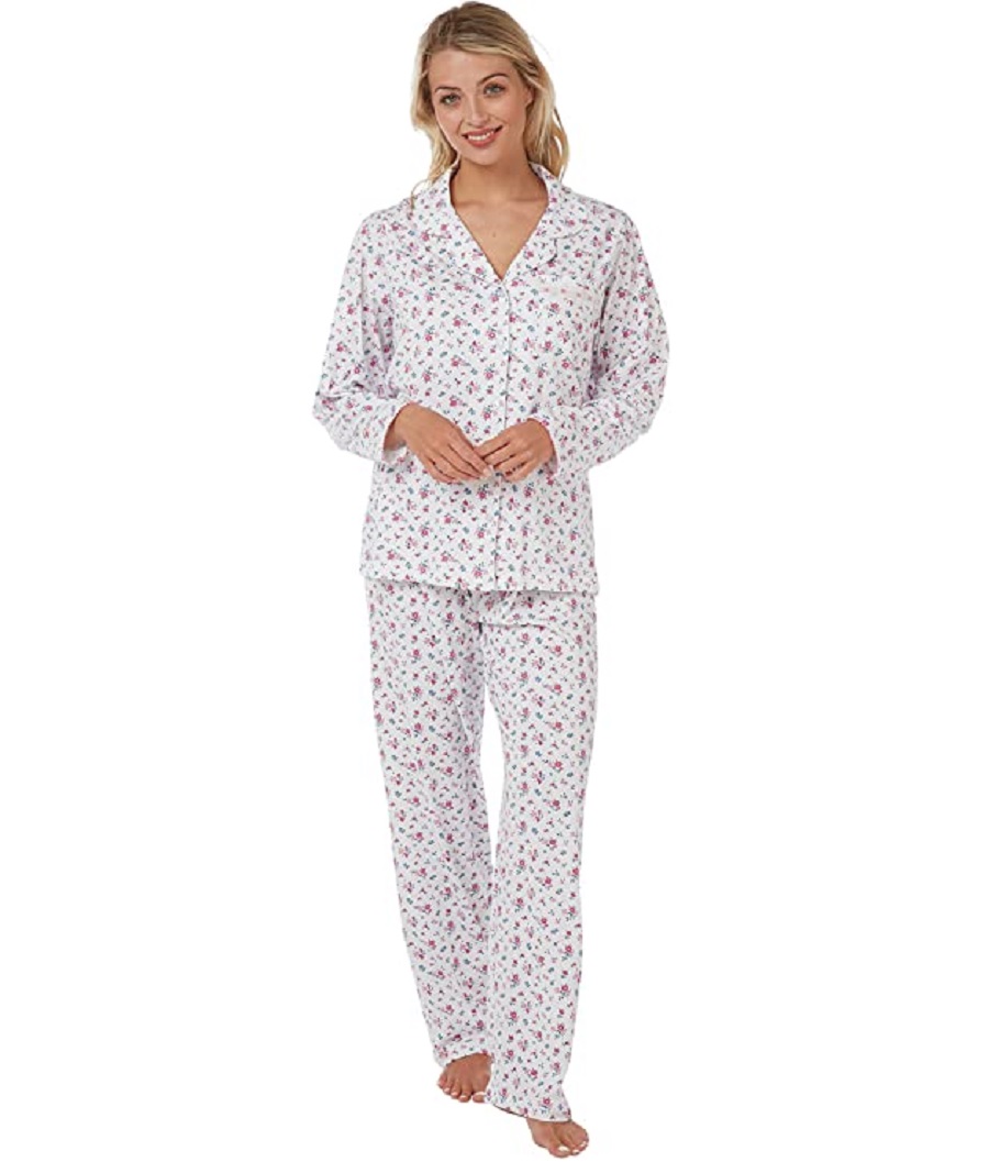 100% Cotton Flower Print Pyjamas1 Sara Pink MA18016 - Cherche La Femme
